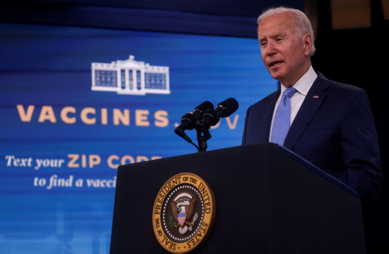 US President Joe Biden delivers remarks on the Covid-19 response and vaccinations during a speech in the Eisenhower Executive Office Building, Aug 23. Photo: Reuters
