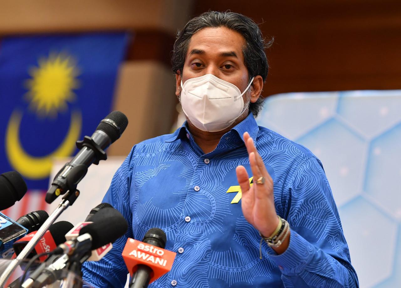 Health Minister Khairy Jamaluddin speaks at a press conference in Putrajaya yesterday. Photo: Bernama