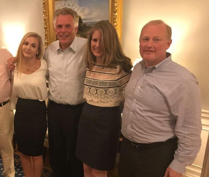 Lisa Lopez (second left) in this picture taken during a 2017 trip to the US with the businessman who is described as a con-artist (extreme left, photo cropped). In the centre is then Virginia governor Terry McAuliffe, and on the extreme right is American lobbyist Matthew Benka.