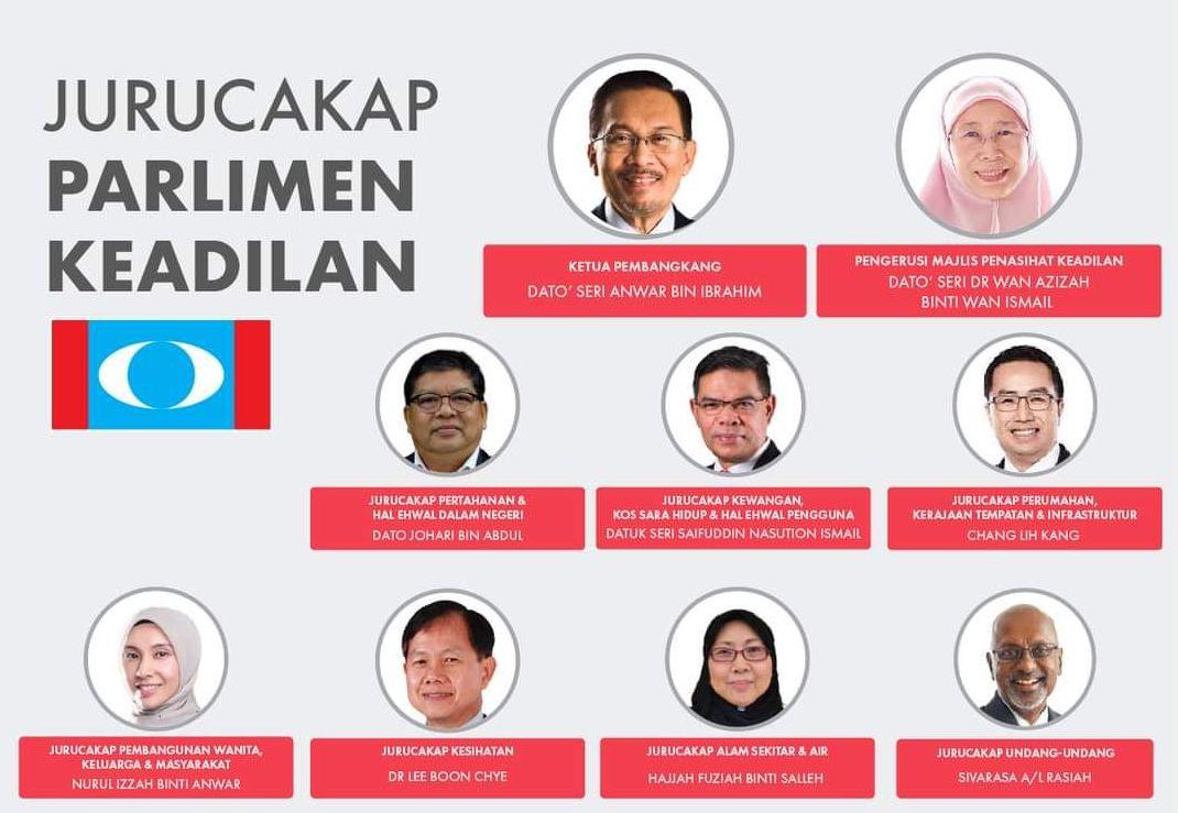 A chart shows part of the line-up of MPs in PKR's list of parliamentary spokesmen.