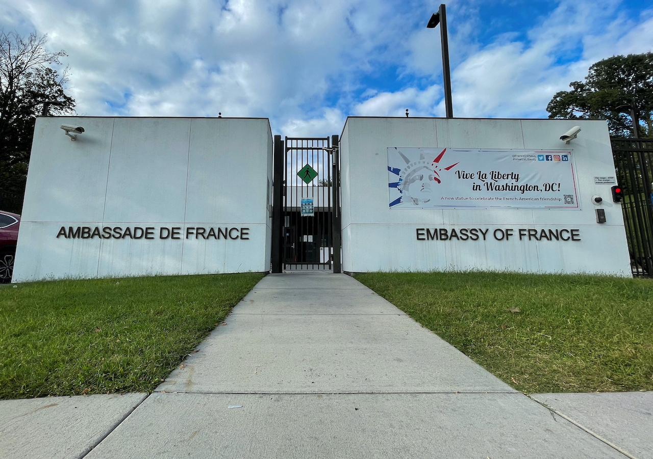 The French Embassy is seen after announcement to recall France's ambassadors in Washington