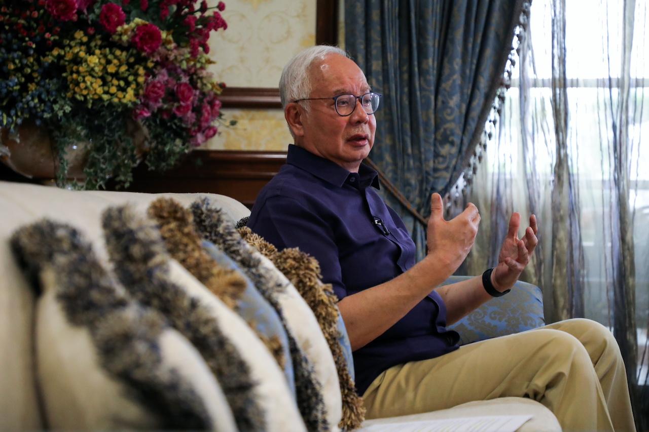 Former prime minister Najib Razak speaks during an interview with Reuters in Kuala Lumpur, Sept 18. Photo: Reuters