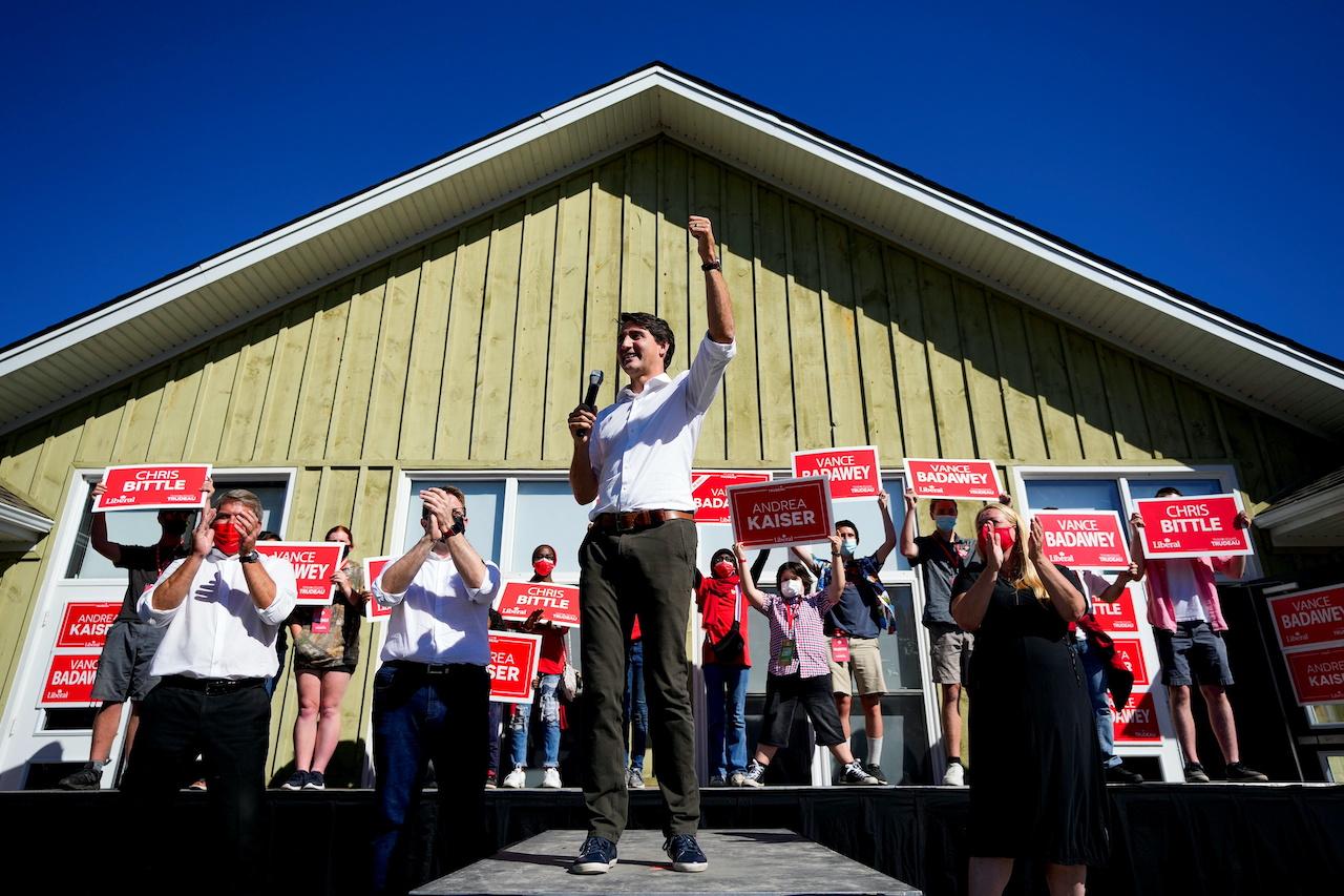 Canada's Liberal Prime Minister Justin Trudeau speaks at an election campaign stop on the last campaign day before the election, in Niagara Falls, Ontario, Sept 19. Photo: Reuters