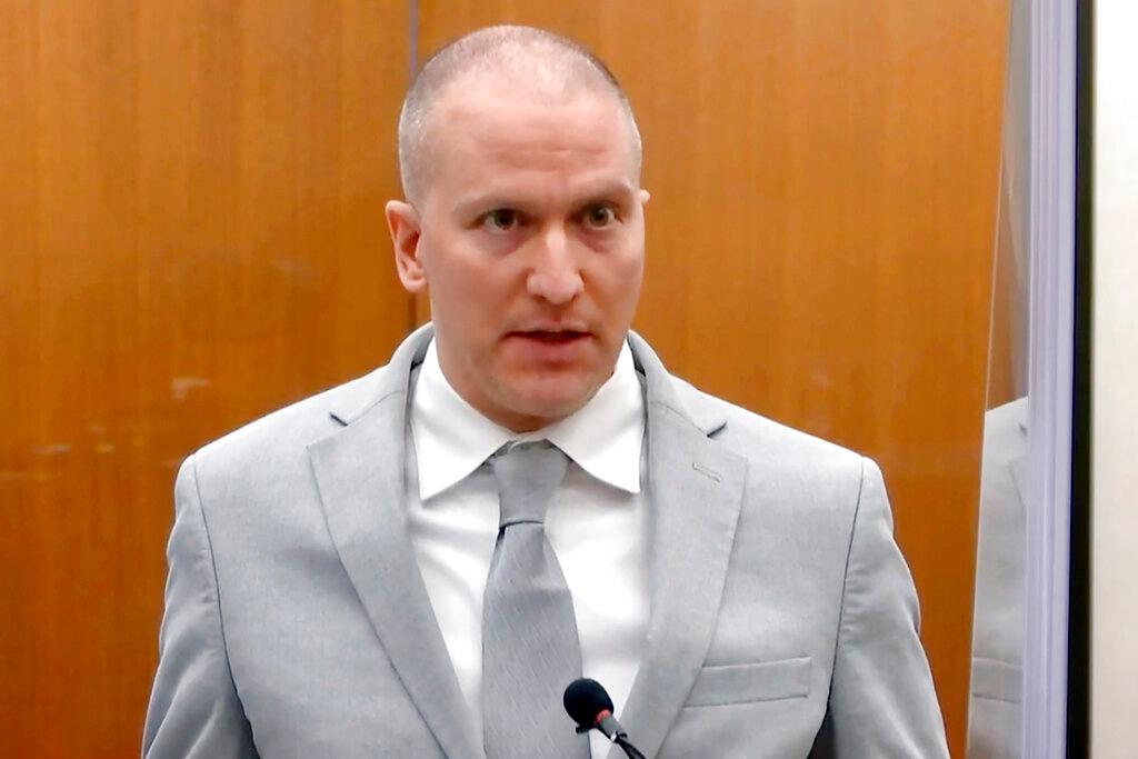 Former US police officer Derek Chauvin addresses the court during his sentencing at the Hennepin County Courthouse in Minneapolis in this June 25 file photo. Photo: AP