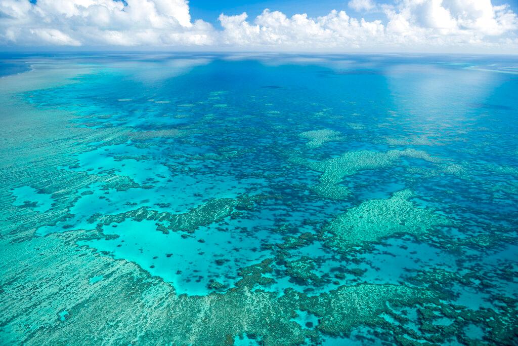 In this undated photo provided by the Great Barrier Reef Marine Park Authority, Hook Reef, in the Whitsunday region, is viewed from the air off the coast of Australia. Photo: AP
