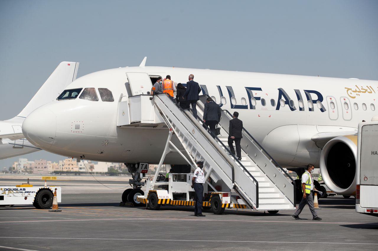 Passengers board Bahrain's flag carrier, Gulf Air's first direct flight to Israel's Tel Aviv after both countries normalised relations a year ago, at Bahrain International Airport in Muharraq, Bahrain, Sept 30. Photo: Reuters