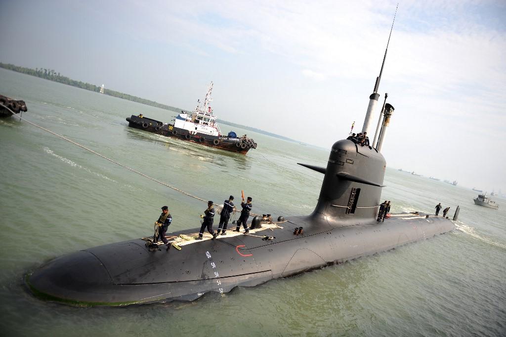 Malaysia's first French-made submarine reaches the naval base at Port Klang in this Sept 3, 2009 file picture. Photo: AFP