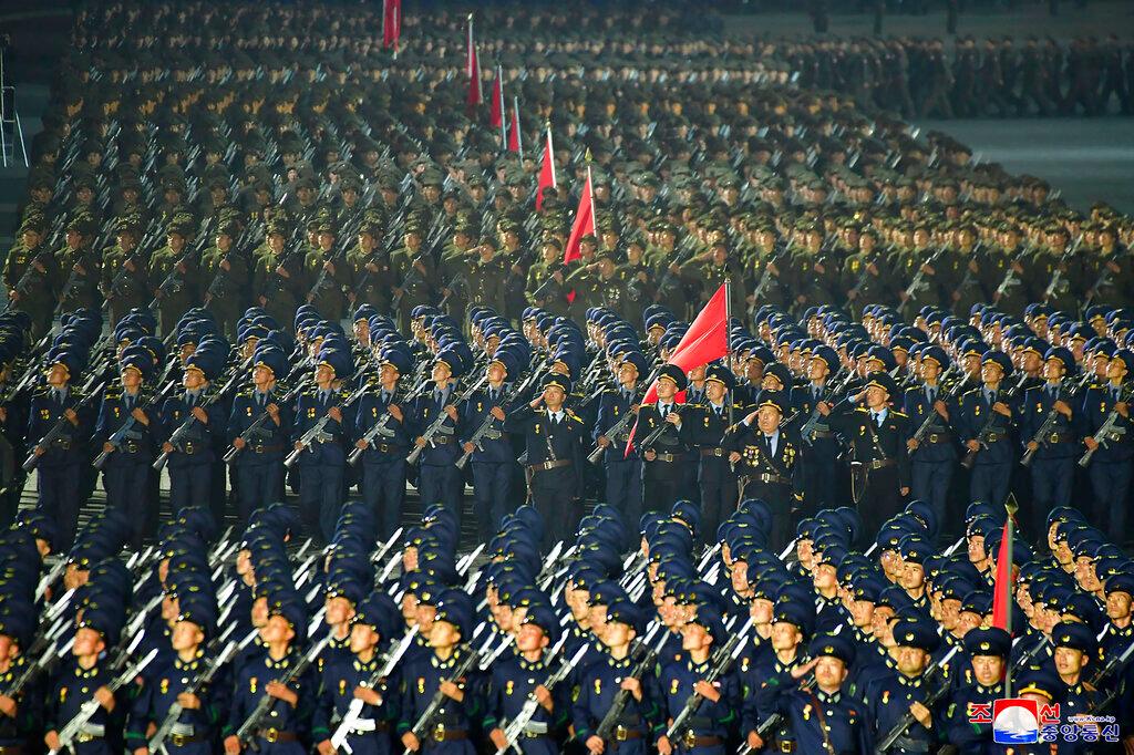 In this photo provided by the North Korean government, North Korean troops parade during a celebration of the nation’s 73rd anniversary dated Sept 9. Photo: AP