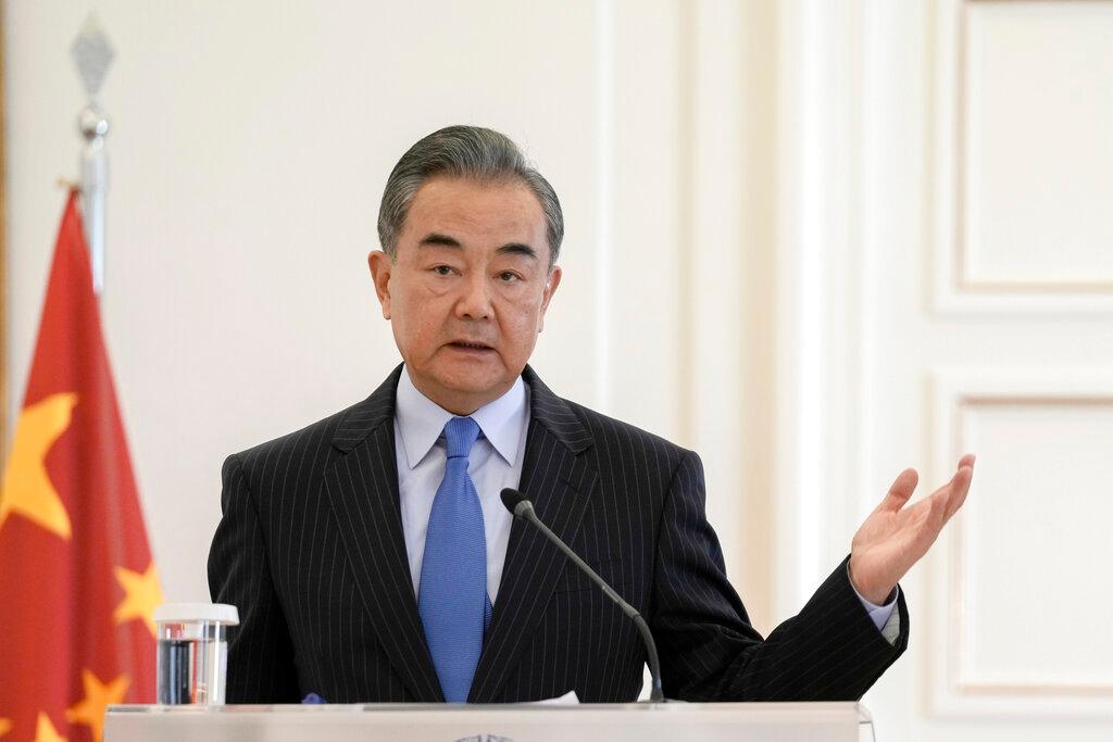 Chinese Foreign Minister Wang Yi speaks during a news conference in Athens, Oct 27. China says it will send US$30 million worth of emergency humanitarian assistance to Afghanistan. Photo: AP