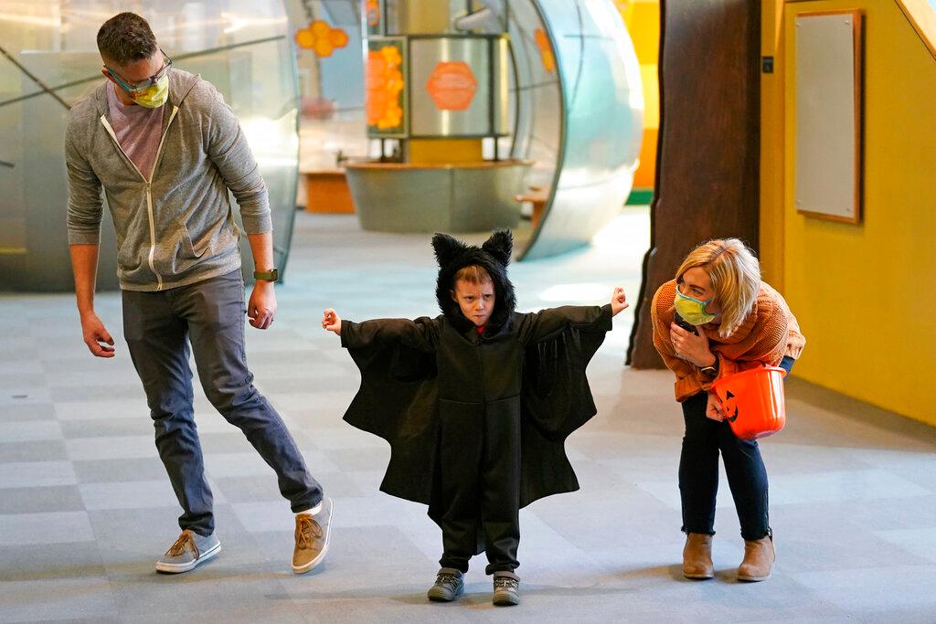 A young boy poses in his  Halloween costume during a visit to Discovery Gateway Children's Museum on Oct 28, in Salt Lake City. The US Food and Drug Administration authorised the Pfizer Inc and BioNTech SE vaccine for children aged 5 to 11 years, making it the first Covid-19 shot for young children in the US. Photo: AP