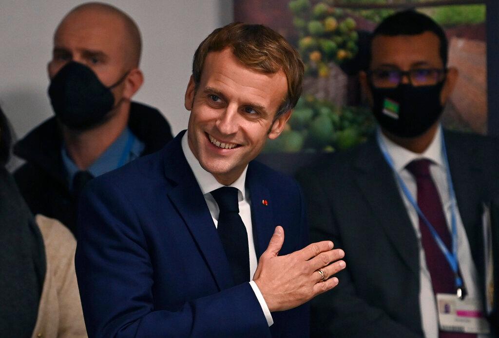 France's President Emmanuel Macron at the COP26 summit, in Glasgow, Nov 1. The cancellation of a submarine deal caused a major bilateral rift, and Macron said Morrison had lied to him about Australia's intentions, a unprecedented allegation among allies. Photo: AP