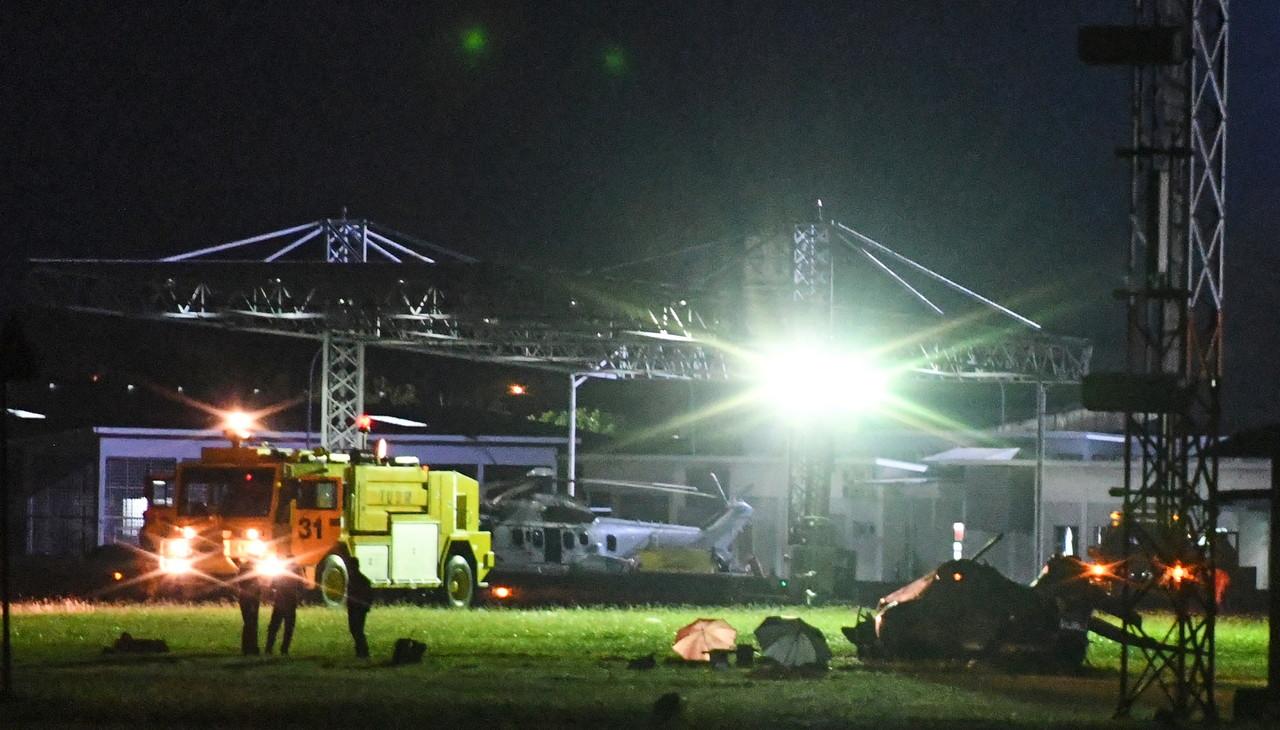 The scene at the Royal Malaysian Air Force Air Base in Butterworth where one pilot was killed and another injured in an accident last night. Photo: Bernama