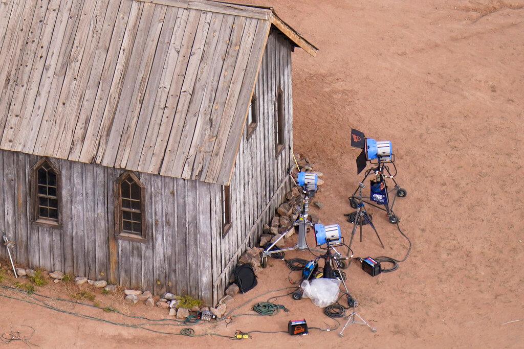 This aerial photo shows a film set at the Bonanza Creek Ranch in Santa Fe, Oct 23. Photo: AP