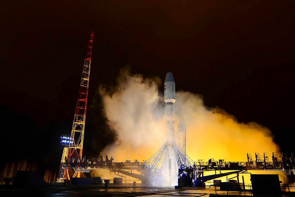 In this photo taken on Thursday, Oct. 25, 2018, and distributed by Roscosmos Space Agency Press Service, a Russian Soyuz-2 booster rocket takes off from the Plesetsk launch facility in northwestern Russia. According to the Spaceflightnow website, which covers space launches, the launch could be delivering a Tundra satellite. Photo: AP