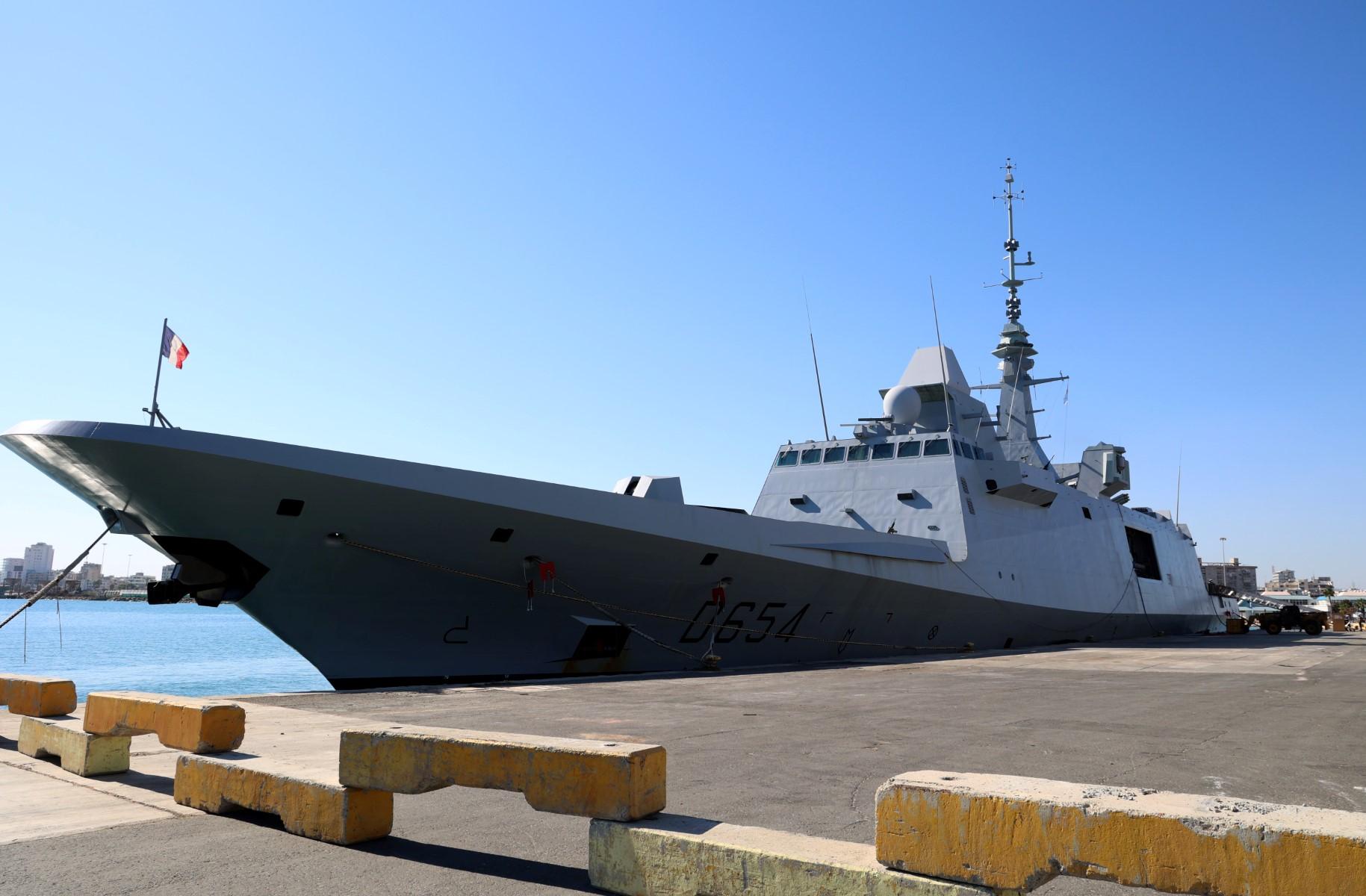The French multi-mission frigate Auvergne is docked at the port of the Cypriot coastal city of Larnaca, on Nov 8. Photo: AFP