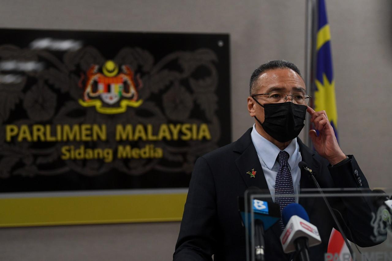 Defence Minister Hishammuddin Hussein speaks at a press conference in Parliament today. Photo: Bernama