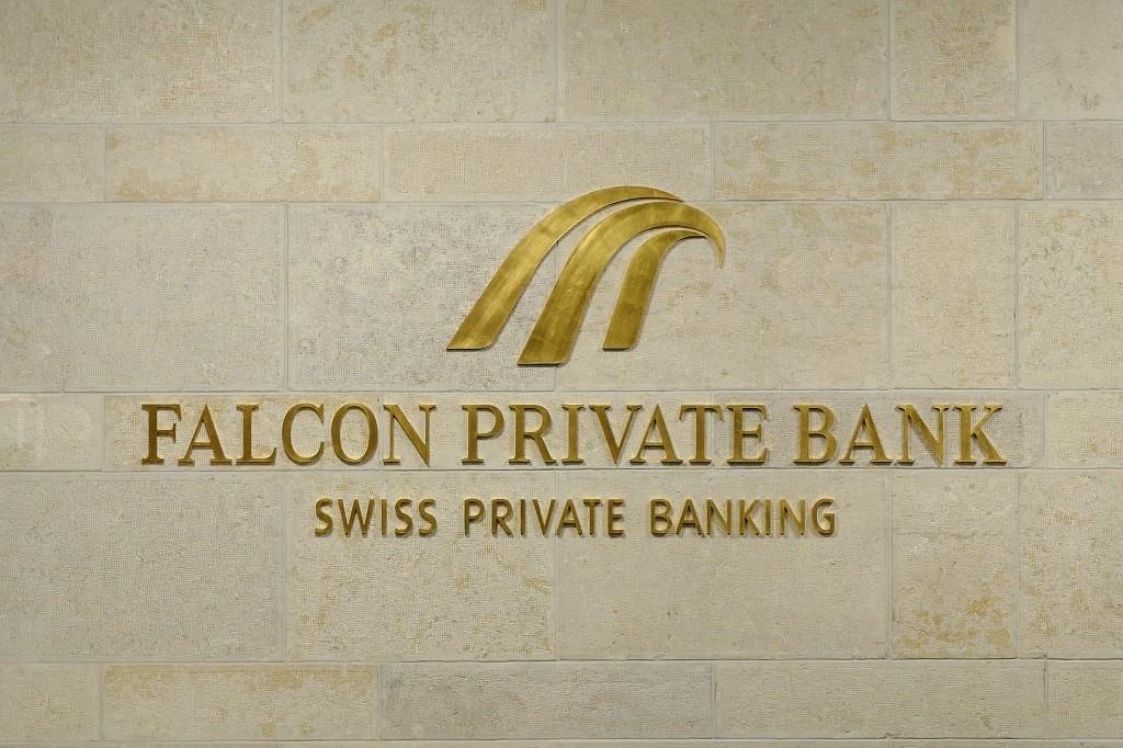 The logo of the Swiss Falcon Private Bank is pictured late on Oct 13, 2016 at the Falcon headquarters in Zurich. Photo: AFP