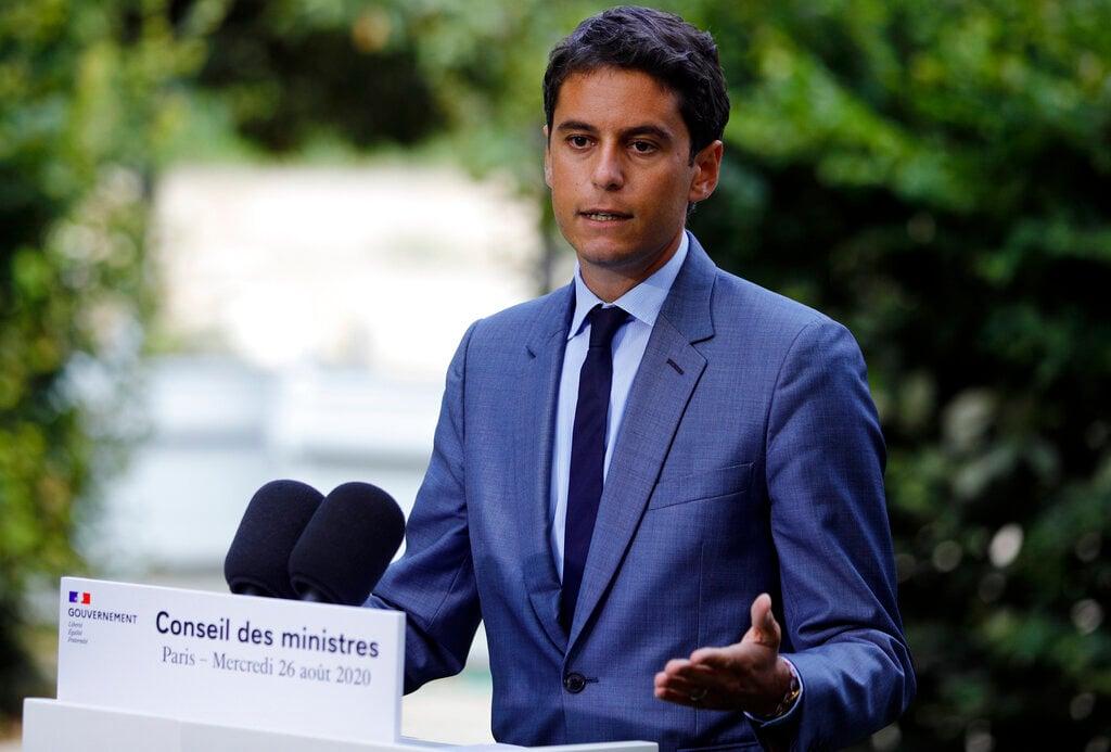 In this Aug 26, 2020 file photo, French government spokesman Gabriel Attal speaks after the weekly cabinet meeting, at the Elysee Palace in Paris. Attal says returning travellers will need a negative test less than 24 hours old, while a blanket quarantine will be enforced on return to France, and trips for tourism limited. Photo: AP
