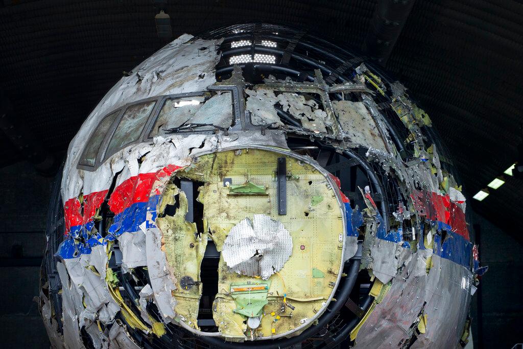 In this May 26 file photo the reconstructed wreckage of Malaysia Airlines flight MH17 is shown at the Gilze-Rijen Airbase, southern Netherlands. Photo: AP