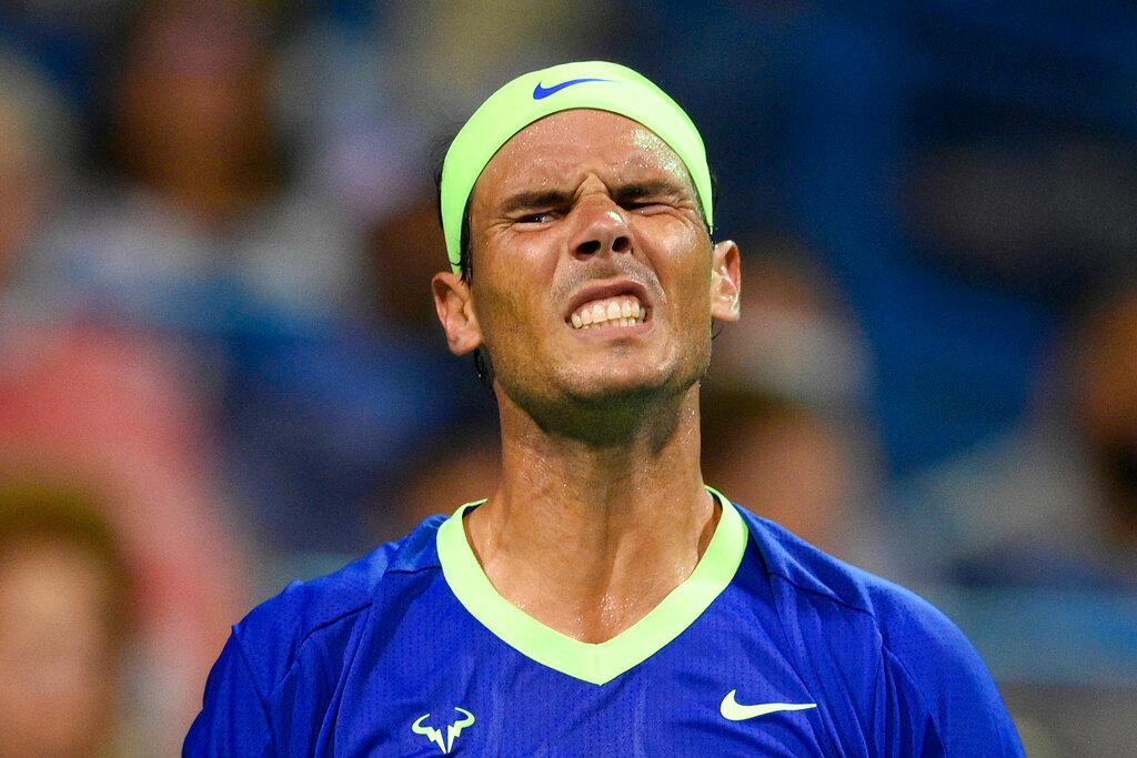 In this Aug 5, file photo, Rafael Nadal, of Spain, reacts during a match against Lloyd Harris, of South Africa, at the Citi Open tennis tournament, in Washington. Photo: AP