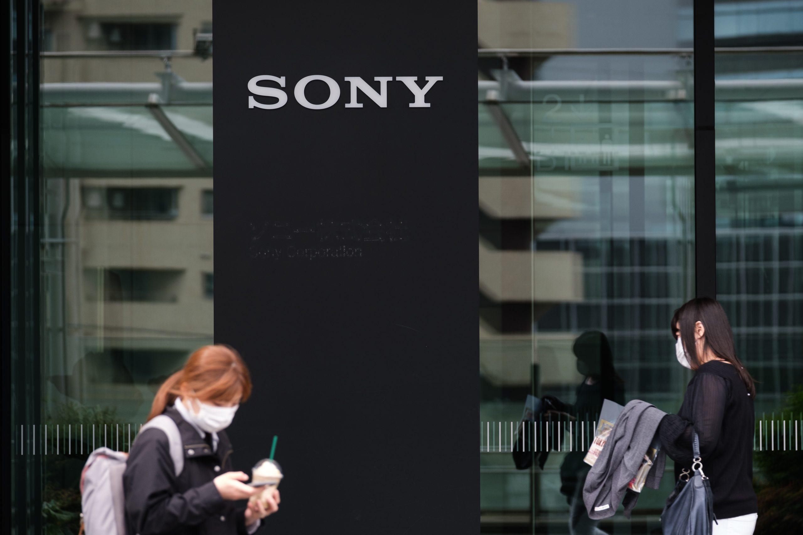 The Sony logo is displayed at the company's building in Tokyo on April 28. Photo: AFP