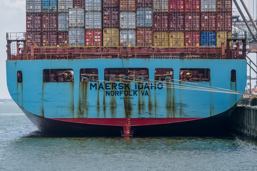 The Maersk Idaho container ship is shown at the Port of Houston Authority on July 29, in Houston, Texas. Photo: AFP