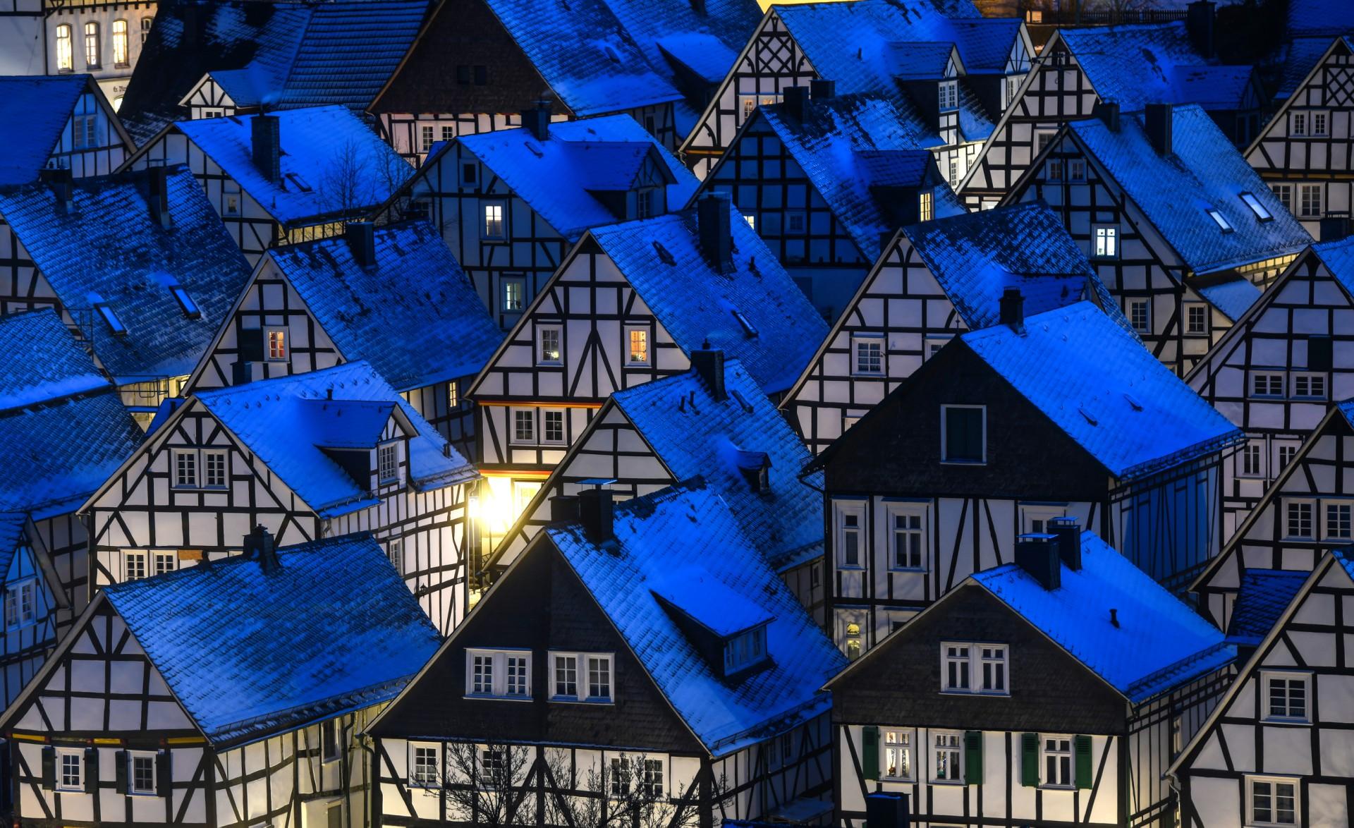 A view of the architectural monument 'Alter Flecken' with 80 half-timbered houses in the old town of Freudenberg, western Germany on Feb 13. Germany recently managed to slow a fierce fourth wave of the pandemic, in part by ramping up booster vaccinations and excluding the unvaccinated from large parts of public life. Photo: AFP