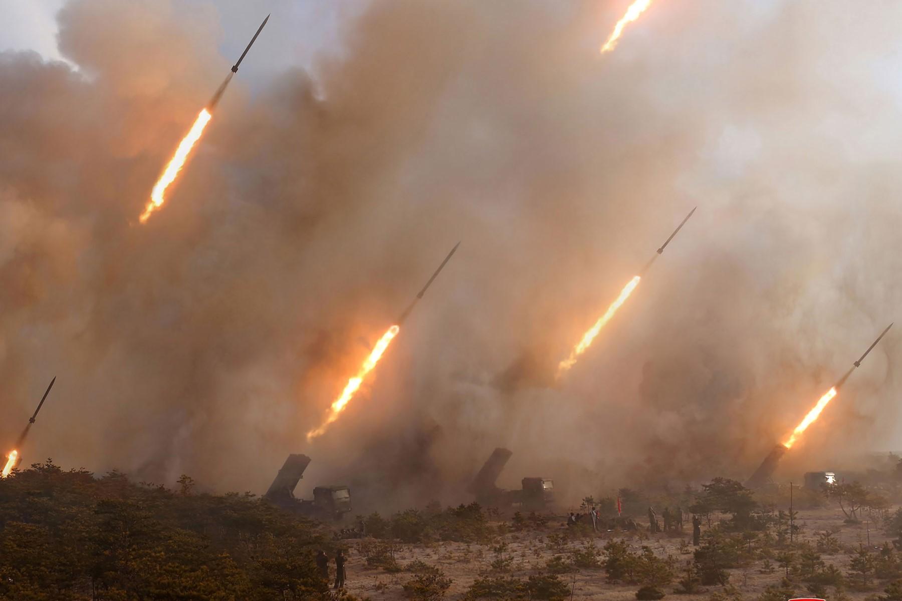 This picture taken on March 9, 2020 and released from North Korea's official Korean Central News Agency on March 10, 2020 shows a test of weapons at an undisclosed location in North Korea. Photo: AFP