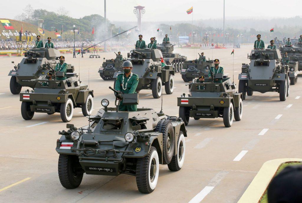 Perarakan tentera dalam Hari Angkatan Bersenjata di Naypytaw, Myanmar pada 27 Mac 2021. Gambar: Reuters
