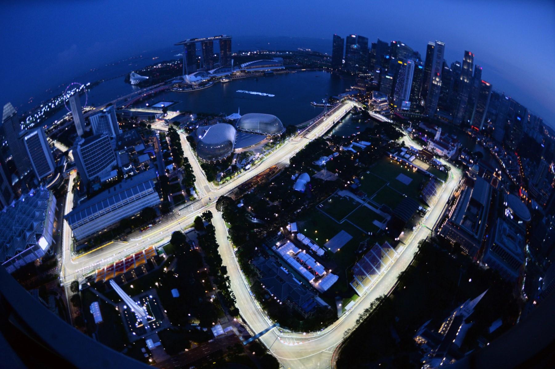 In this file photo taken on Sept 14, 2017, a general view taken from Swissotel the Stamford shows the illuminated circuit for the Formula One Singapore Grand Prix night race. Photo: AFP