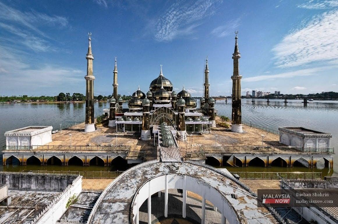 The Crystal Mosque in Terengganu, once a state icon but now in need of repair and closed off to visitors.