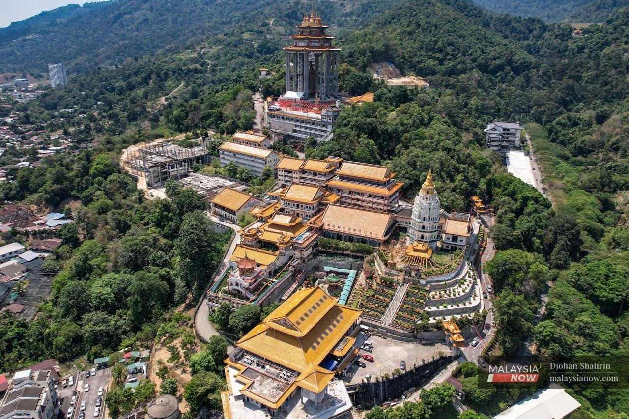 An aerial view of the Kek Lok Si Temple in Air Itam, Penang.