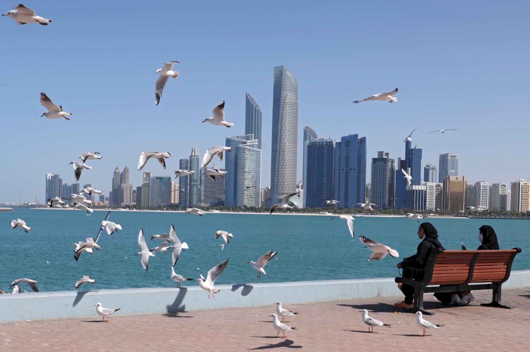 This file photo taken on Jan 24 shows seagulls flying across Abu Dhabi's seaside promenade in the Emirati capital. Photo: AFP