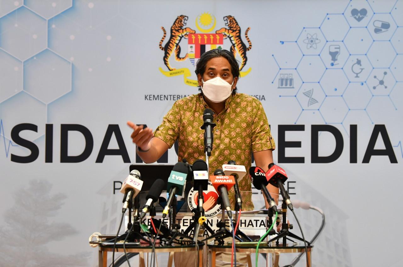 Health Minister Khairy Jamaluddin speaks at a press conference in Putrajaya today. Photo: Bernama