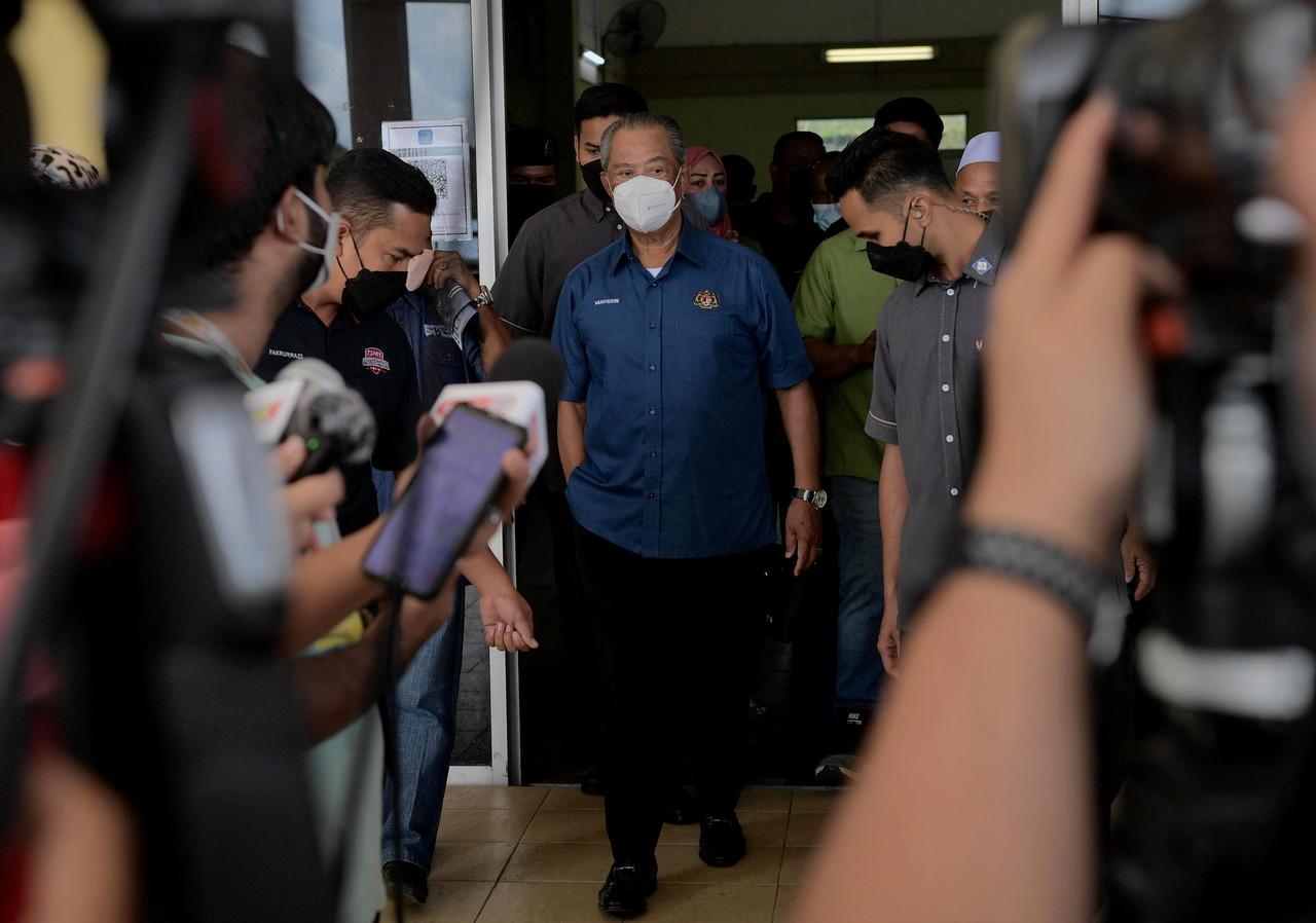 Muhyiddin Yassin leaves after attending an event in Kulai today. Photo: Bernama