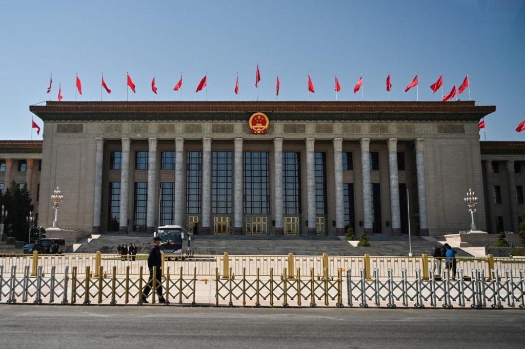 General view of the Great Hall of the People, ahead of the opening session of the National People's Congress, in Beijing on March 3. In terms of payments, Jake Sullivan says, the US and its G7 allies are looking for and will respond to 'systematic efforts, industrial-scale efforts to try to reorient the settlement of financial payments and so forth.' Photo: AFP