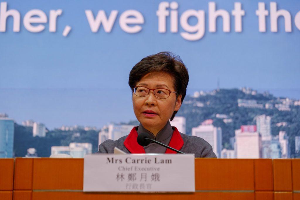 Hong Kong's Chief Executive Carrie Lam holds a press conference as her government announces strict new anti-coronavirus controls in Hong Kong on Jan 5. Photo: AFP