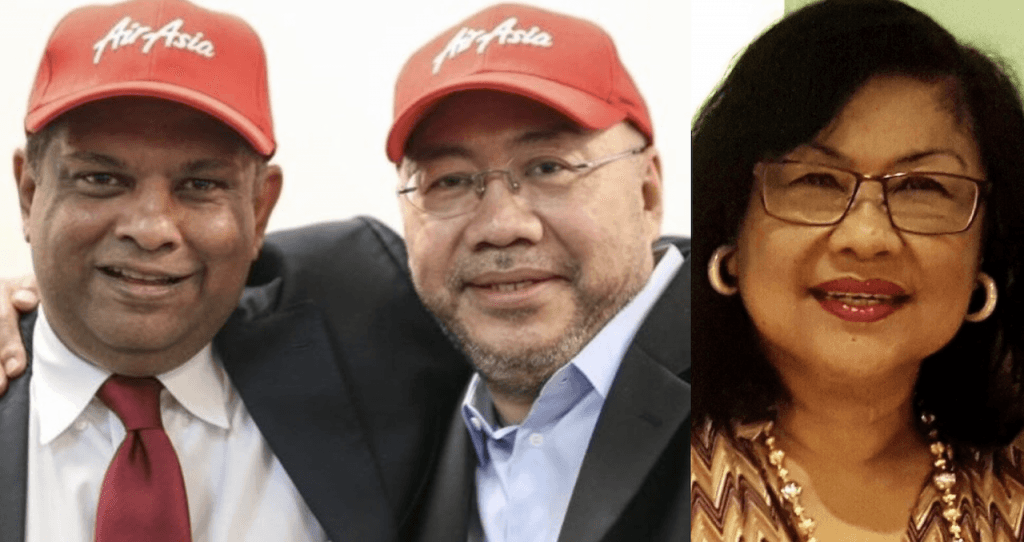 Pengasas AirAsia Tony Fernandes dan Kamarudin Meranun serta Pengerusi Kanan Bebas Bukan Eksekutif AAX Rafidah Aziz.