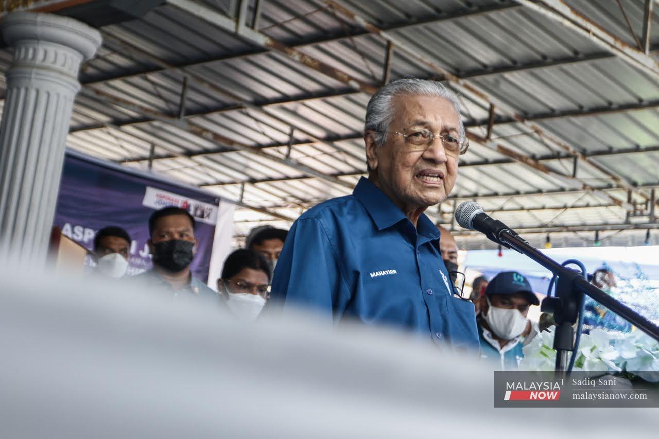 Pejuang chairman Dr Mahathir Mohamad on the campaign trail at the recent election in Johor.