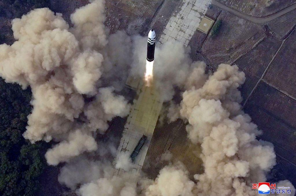 This picture taken on March 24 and released from North Korea's official Korean Central News Agency on March 25 shows the test launch of what was touted as a new type intercontinental ballistic missile at an undisclosed location in North Korea. Photo: AFP