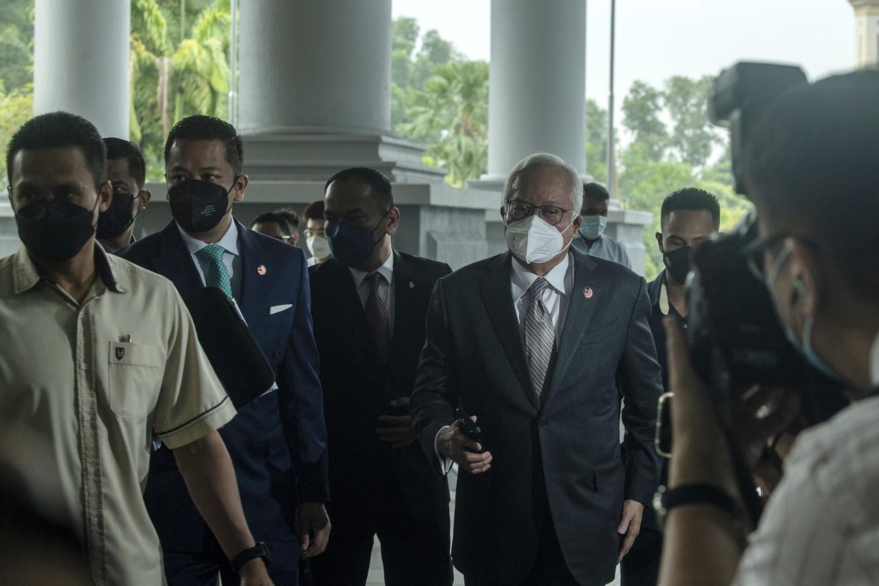 Former prime minister Najib Razak arrives at the High Court in Kuala Lumpur today. Photo: Bernama