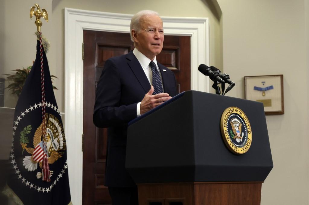 US President Joe Biden speaks to update the situation of the Ukraine-Russia border crisis during an event in the Roosevelt Room of the White House on Feb 18. Photo: AFP