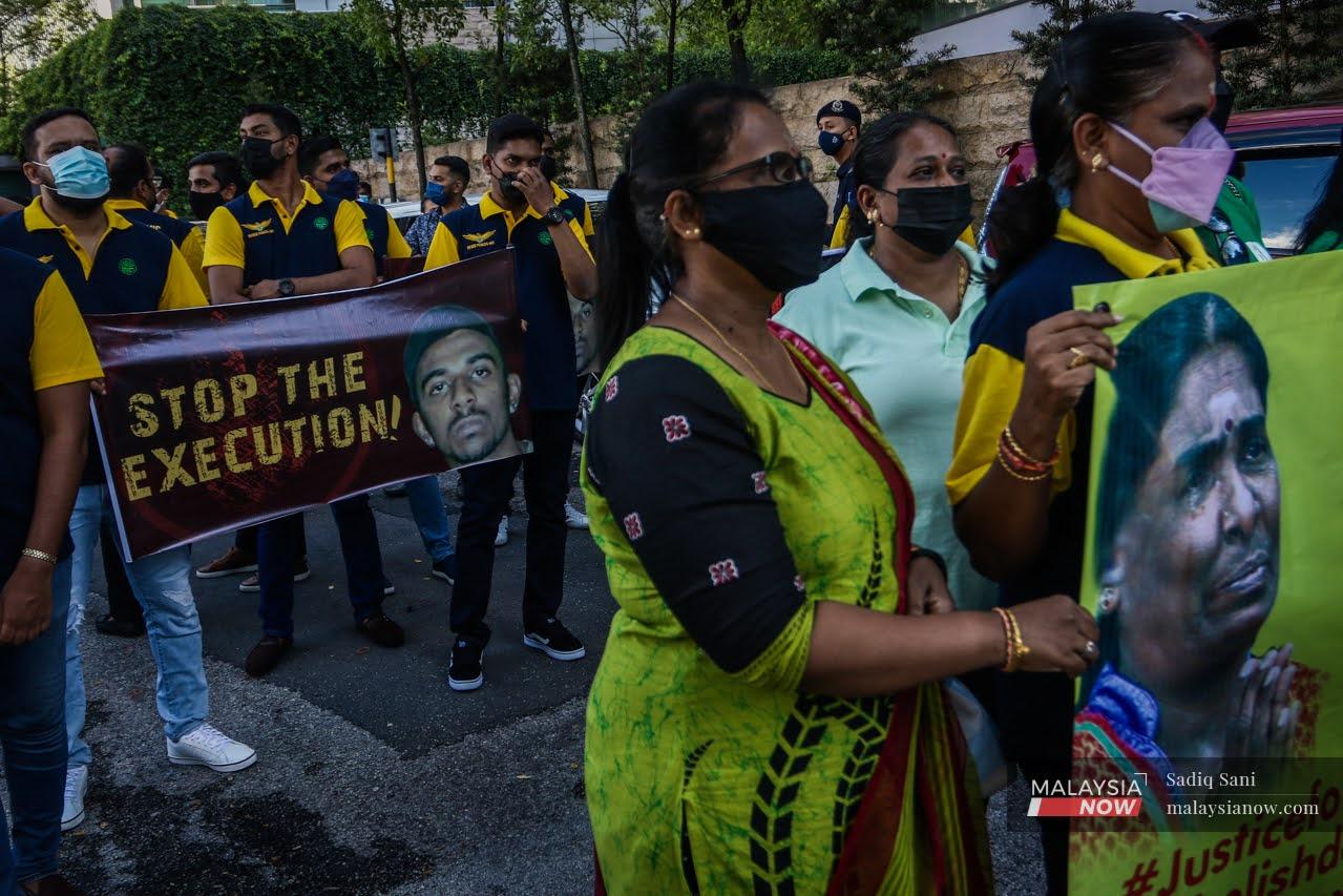 Protesters gather in front of the Singapore High Commission in Kuala Lumpur over the weekend to protest against the impending execution of Nagaenthran K Dharmalingam.