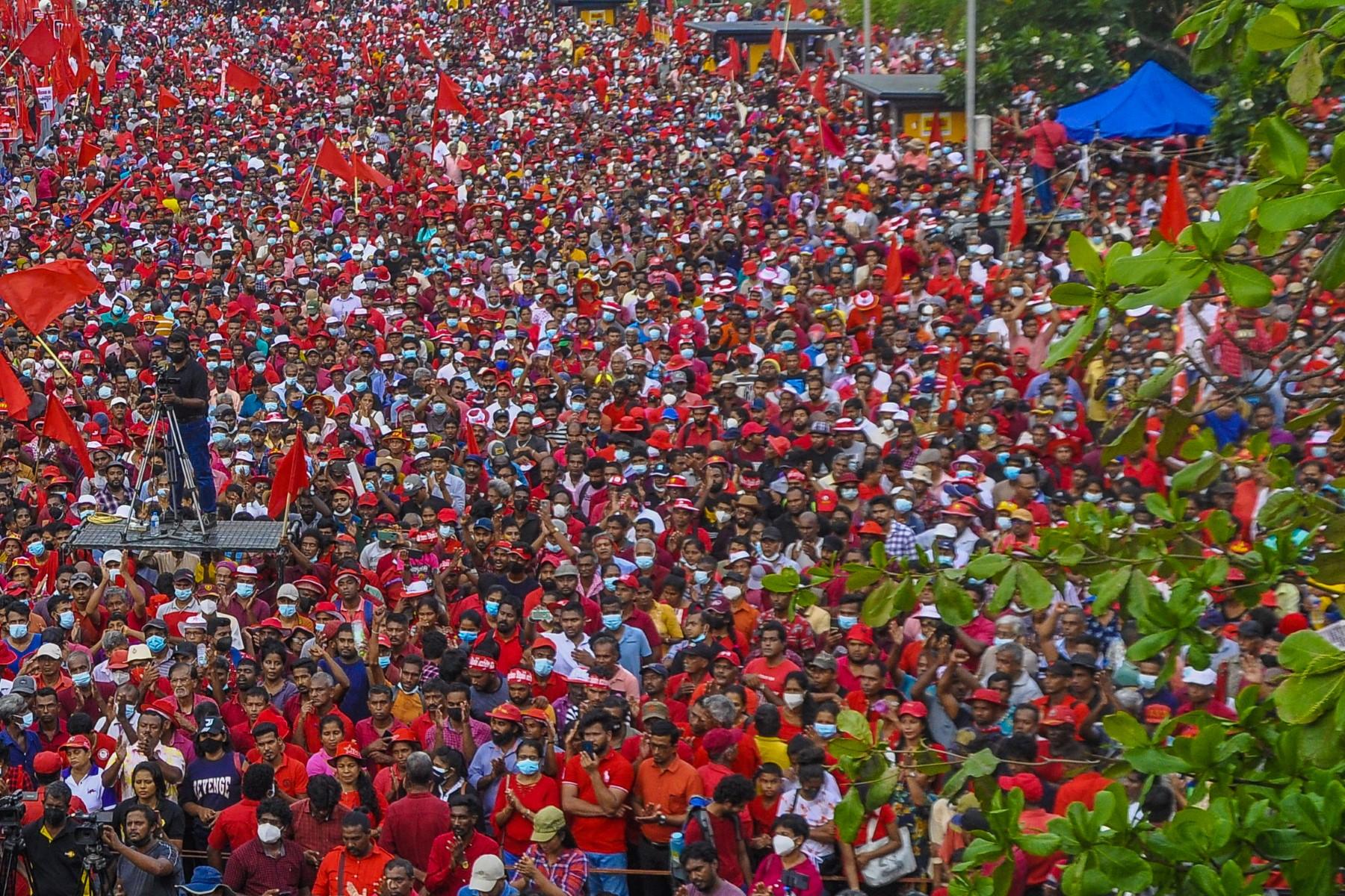 Activists and supporters of the People’s Liberation Front party take part in a May Day rally in Colombo on May 1. Photo: AFP