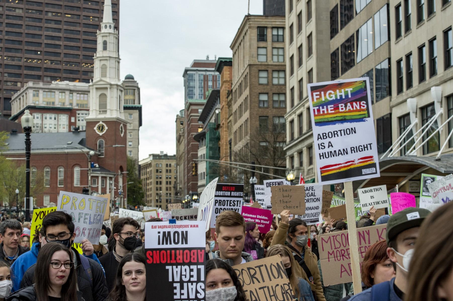 Demonstrators march through the streets of the city to show support and rally for abortion rights for women and trans people in Boston, Massachusetts on May 3. Photo: AFP