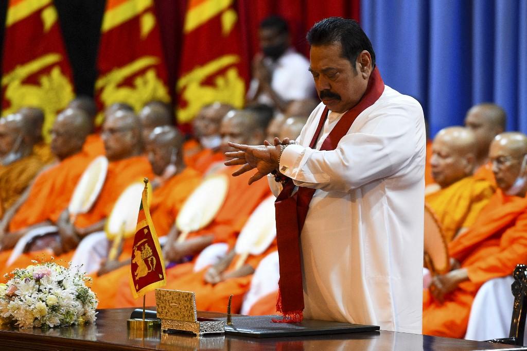 Former Sri Lanka prime minister Mahinda Rajapaksa attends a ceremony before formally assuming his duties in this Aug 11, 2020 file photo. Photo: AFP