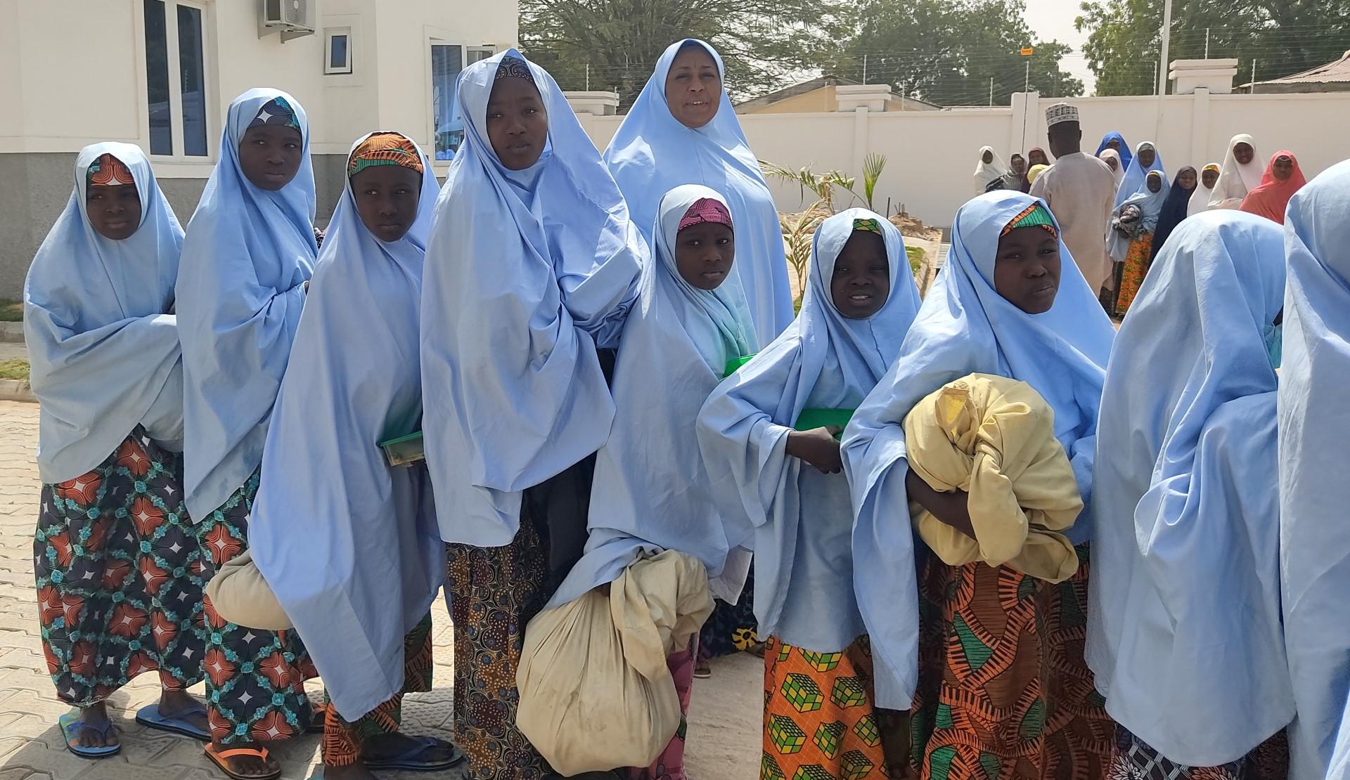 Kidnapped girls, react as they prepare to reunite with family members in Jangebe, Zamfara state, on March 3, 2021 after they were kidnapped from a boarding school in northwestern Nigeria, last week on Feb 26, 2021. Photo: AFP