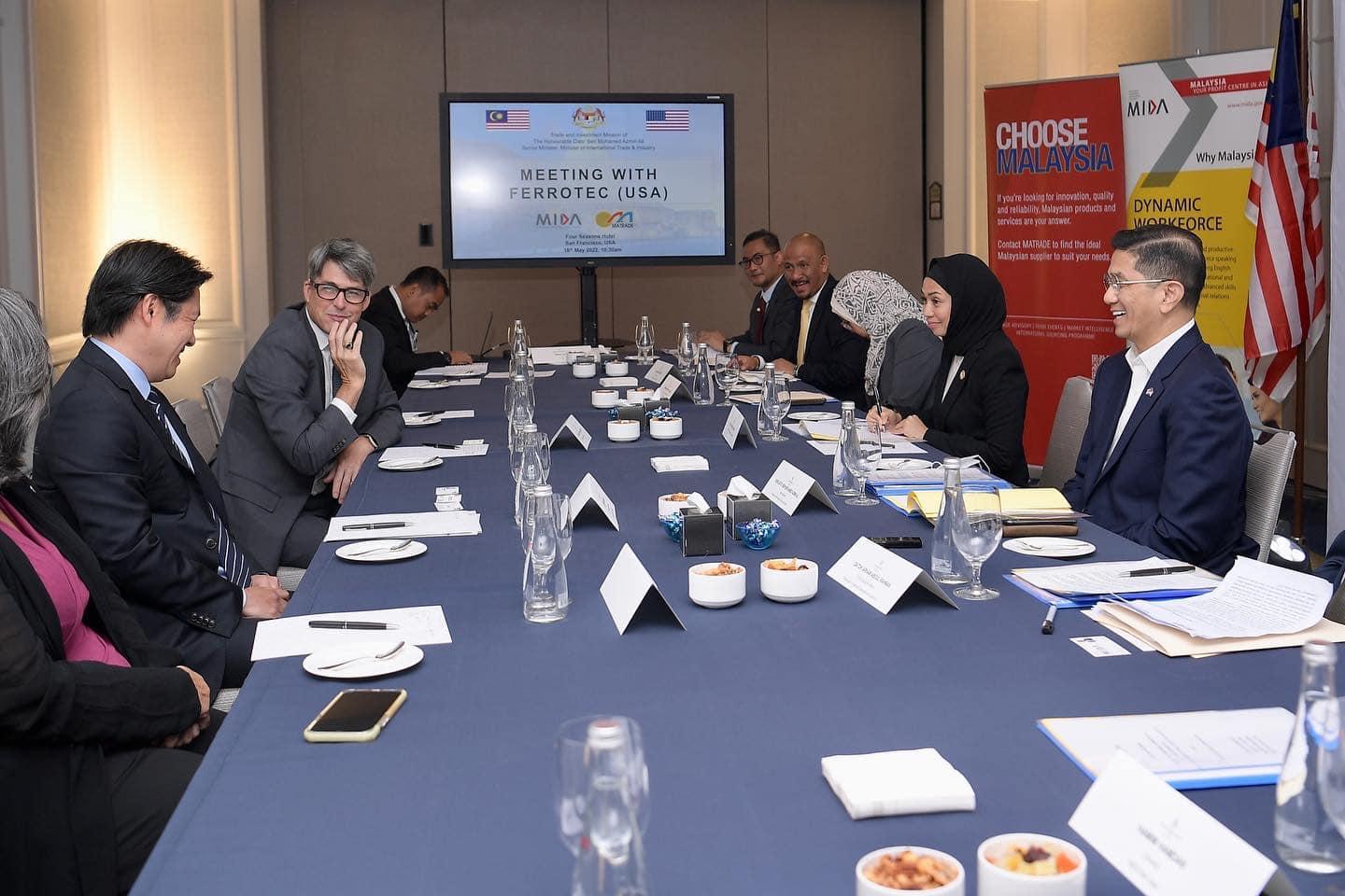 International Trade and Industry Minister Mohamed Azmin Ali meets with representatives from Ferrotec Corporation during his trade mission to the US today. Photo: Facebook