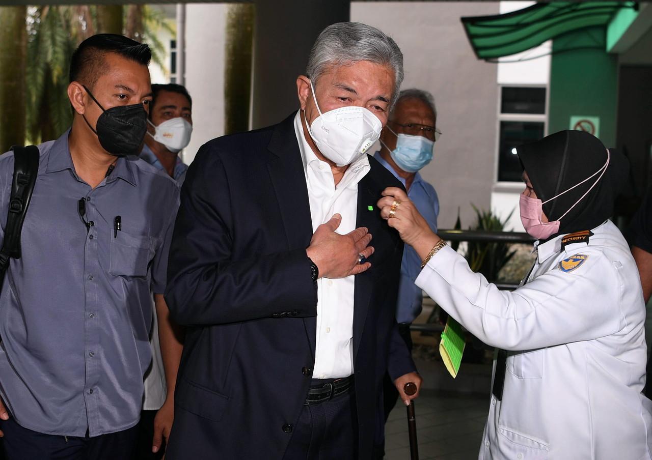 Umno president and former home minister Ahmad Zahid Hamidi arrives at the High Court in Shah Alam today. Photo: Bernama