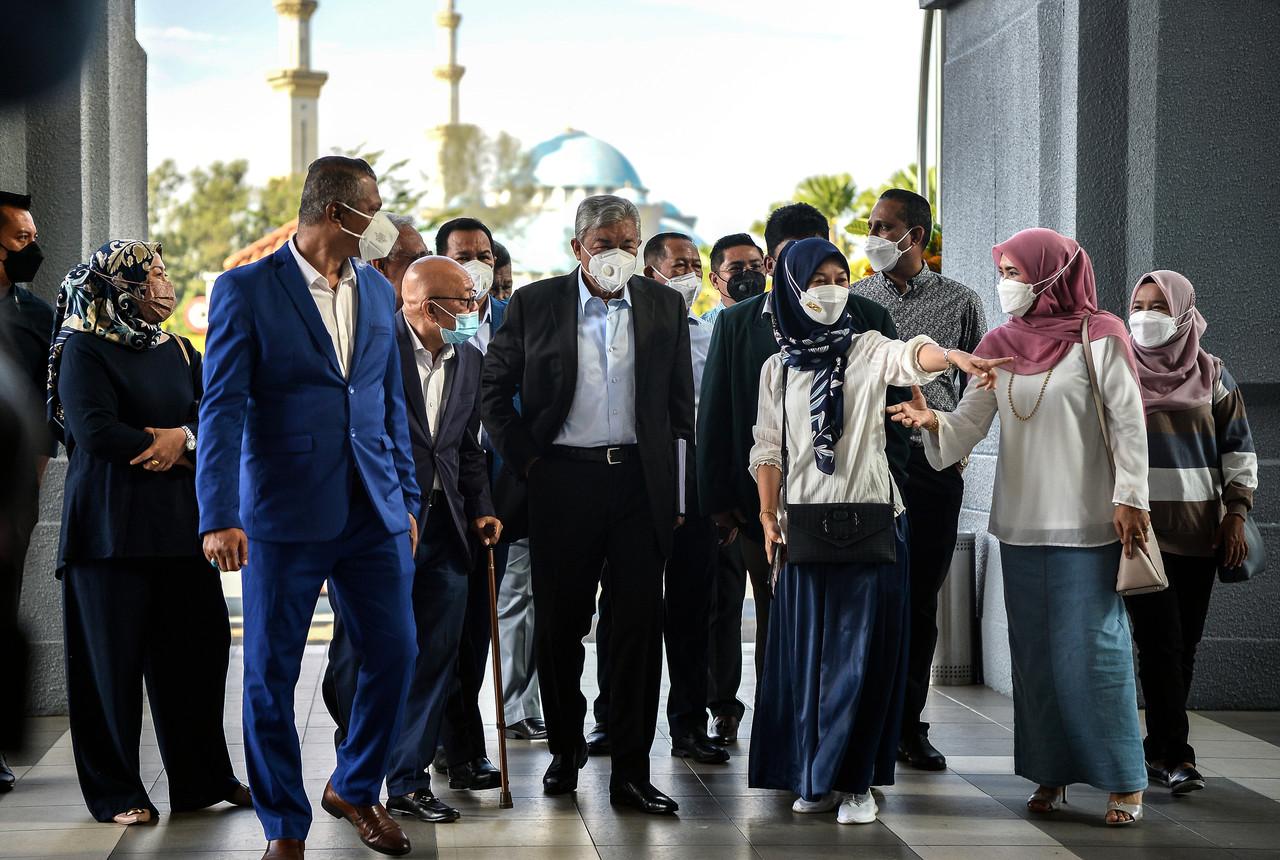 Former deputy prime minister Ahmad Zahid Hamidi arrives at the Kuala Lumpur court complex yesterday. Photo: Bernama
